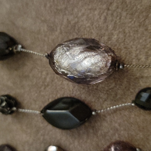 NY Gunmetal Metallic Silver Floating Illusion Layered Station Holiday Necklace - Picture 5 of 7